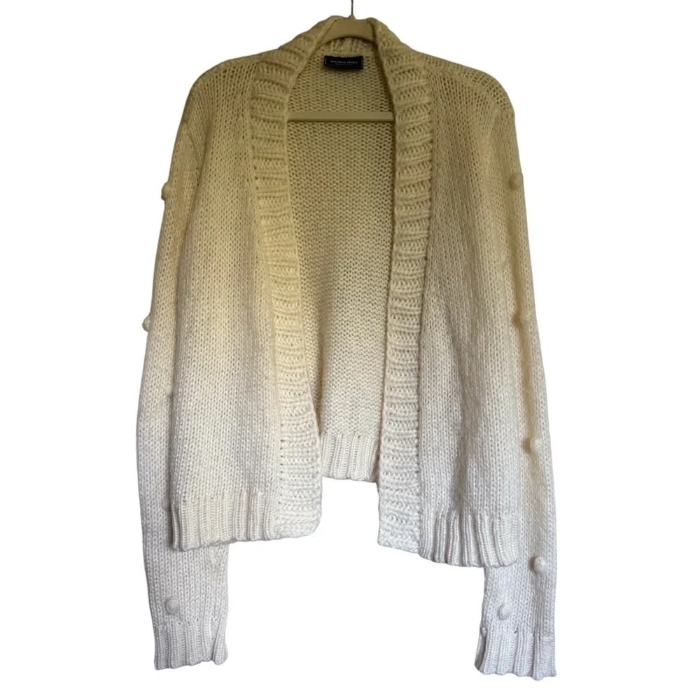 Wooden Ships Pom Pom Sleeve Open Front Cardigan Sweater Cream‎ Size S/M